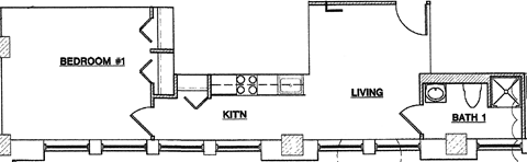 Floor plan for 1 bed, 1 bath, 447 sqft